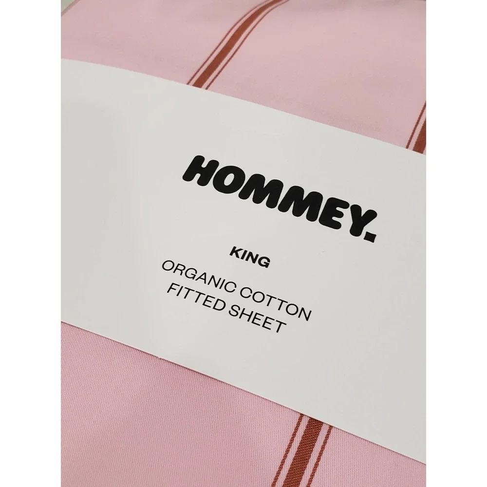 NEW Hommey 100% Organic Cotton ROSE Striped King Size Fitted Sheet